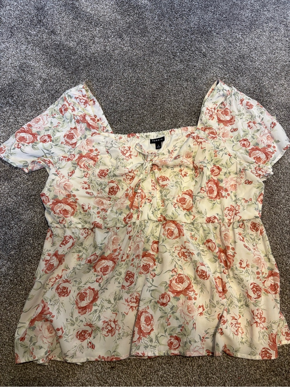 torrid Cream Blouse with Coral Floral Print